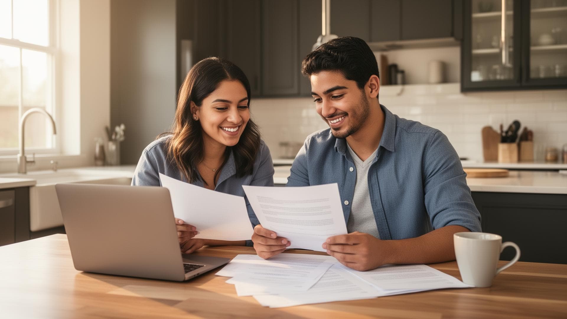 Couple reviewing a report