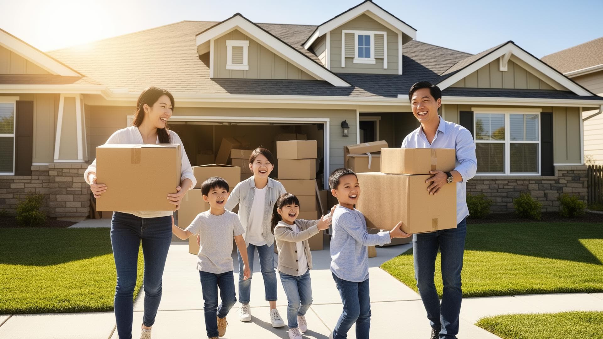 Family moving into a new home